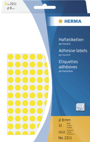 ETIKET HERMA 2211 ROND 8MM 5632ST GEEL