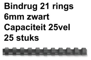 BINDRUG GBC 6MM 21RINGS A4 ZWART