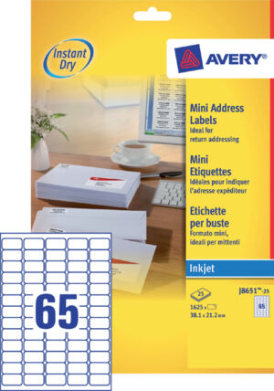 ETIKET AVERY J8651-25 38.1X21.2MM 1625ST