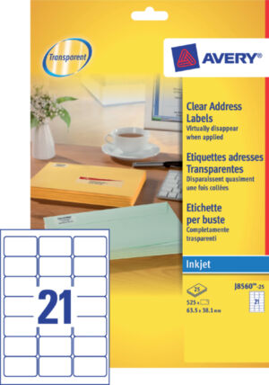 ETIKET AVERY J8560-25 63.5X38.1MM 525ST TRANSP