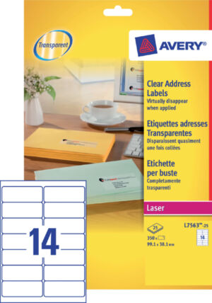 ETIKET AVERY L7563 99.1X38.1MM TRANPS 350ST