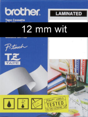 LABELTAPE BROTHER TZE-335 12MMX8M ZWART/WIT