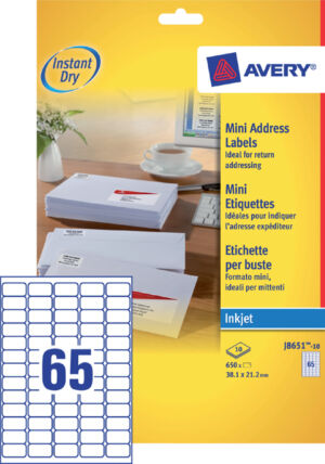 ETIKET AVERY J8651-10 38.1X21.2MM 650ST