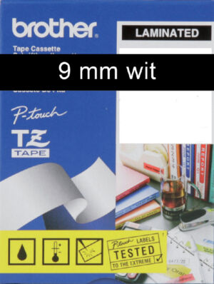 LABELTAPE BROTHER TZE-325 9MMX8M ZWART/WIT