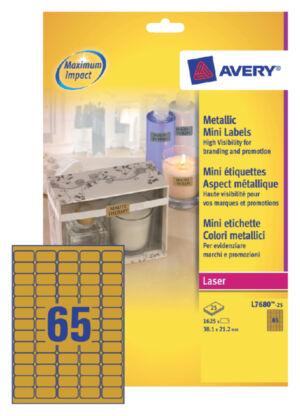 ETIKET AVERY L7680-25 38.1X21.2MM 1625ST GOUD