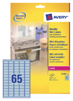 ETIKET AVERY L7690-25 38.1X21.2MM 1625ST ZILVER