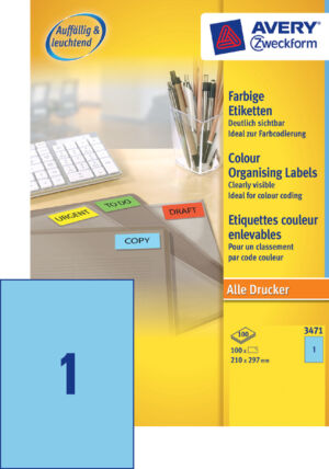 ETIKET AVERY ZWECK 3471 210X297MM A4 BLAUW