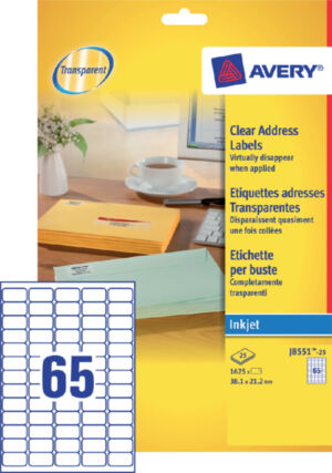 ETIKET AVERY J8551-25 38.1X21.2MM 1625ST TRANSP