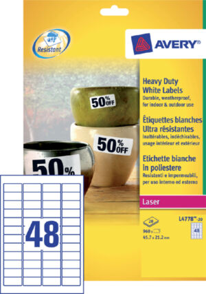ETIKET AVERY L4778-20 45.7X21.2MM POLYESTER 960ST