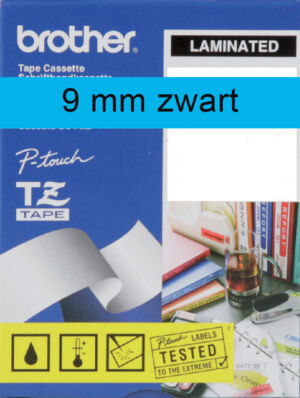 LABELTAPE BROTHER TZE-521 9MMX8M BLAUW/ZWART