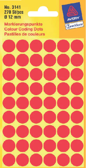 ETIKET AVERY ZWECK 3141 12MM ROOD 270ST