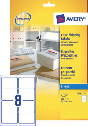 ETIKET AVERY J8565-25 99.1X67.7MM TRANSP 200ST