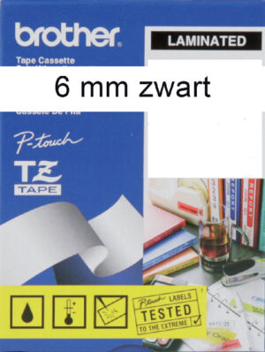 LABELTAPE BROTHER TZE-211 6MMX8M WIT/ZWART