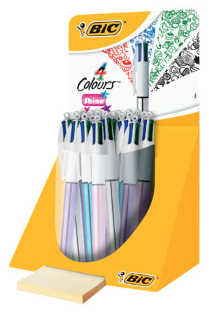 BALPEN BIC 4KLEUREN SHINE ZILVER/PAARS/ROZE/BLAUW