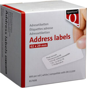 LABEL ETIKET QUANTORE DK-11209 29MMX62MM ADRES WIT