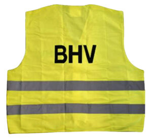 VEILIGHEIDSVEST MET OPDRUK 'BHV' GEEL