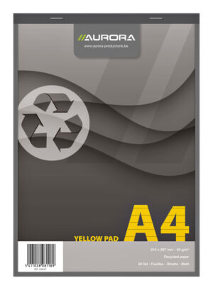 SCHRIJFBLOK AURORA A4 LIJN 4-GAATS 80VEL 80GR GEEL