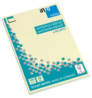 MEMOBLOK INFO NOTES ANTIMICROBIËEL 100X150MM GEEL