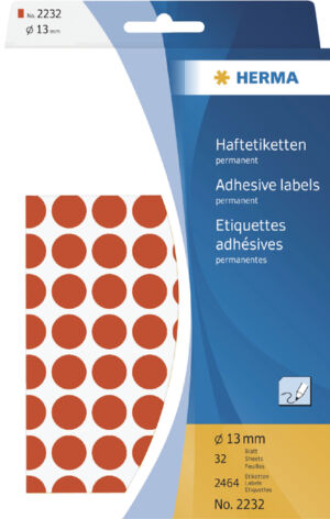 ETIKET HERMA 2232 ROND 13MM ROOD 2464ST