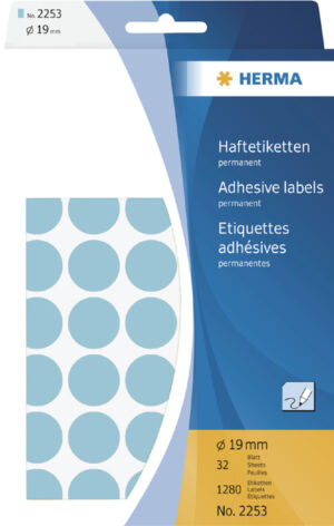 ETIKET HERMA 2253 ROND 19MM 1280ST BLAUW