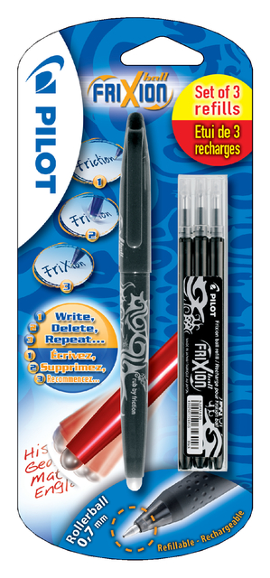 ROLLERPEN PILOT FRIXION BL-FR7 0.35MM + 3 VULL ZW