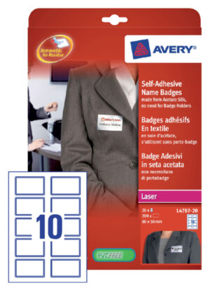 NAAMBADGE ETIKET AVERY L4787-20 80X50MM 200ST BL