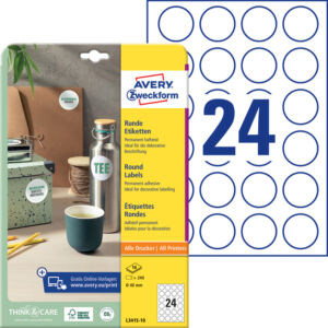 ETIKET AVERY L3415-10 ROND 40MM WIT 240STUKS