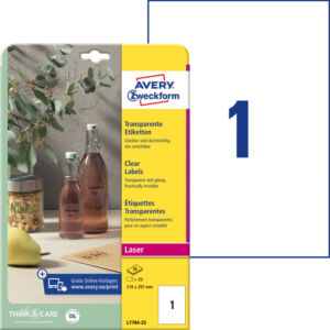 ETIKET AVERY L7784-25 210X297MM TRANSPARANT 25ST